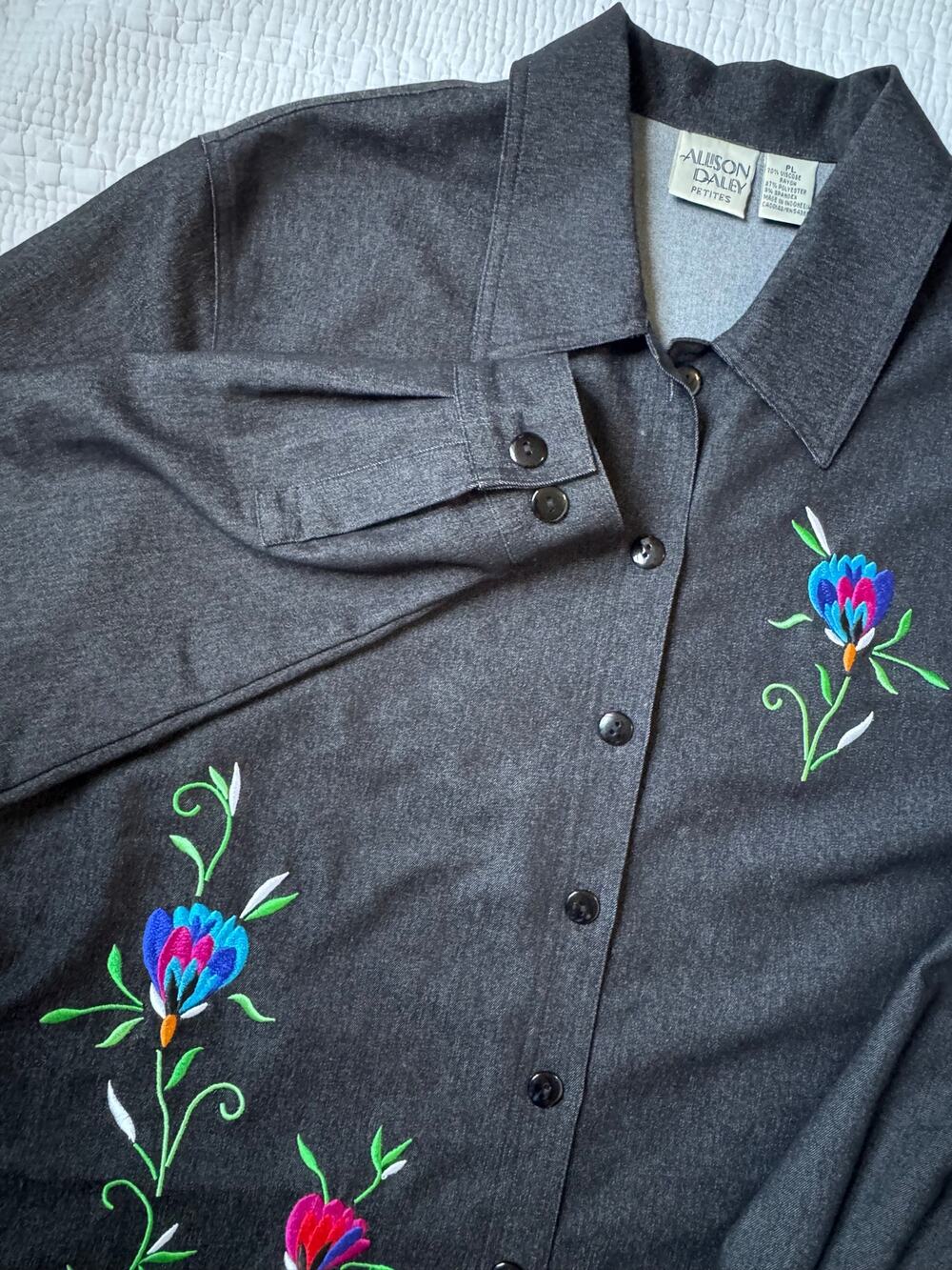 Vintage Allison Daley Petites Floral Embroidery Top Cottagecore Grandmacore PL